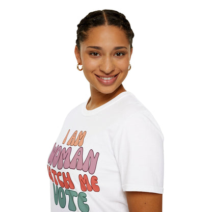 I Am Woman Watch Me Vote LTcolors Unisex T-Shirt by cypherpunkgear – cypherpunkgear.com | Cypherpunk Merch