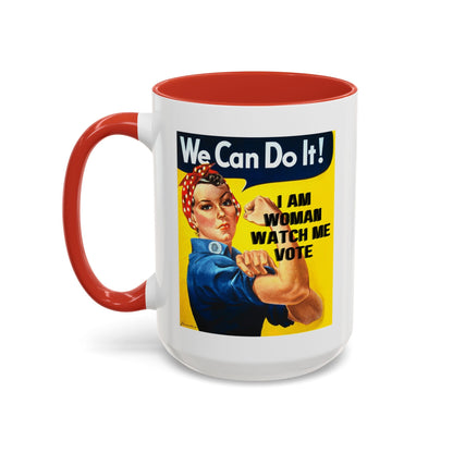 I Am Woman Watch Me Vote Rosie Accent Mug by cypherpunkgear – cypherpunkgear.com | Cypherpunk Merch
