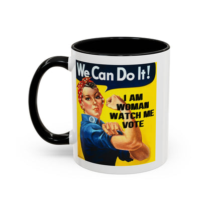 I Am Woman Watch Me Vote Rosie Accent Mug by cypherpunkgear – cypherpunkgear.com | Cypherpunk Merch