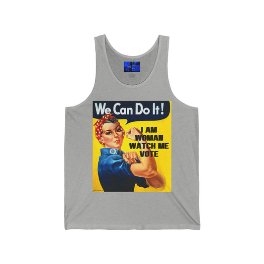 I Am Woman Watch Me Vote Rosie Unisex Jersey Tank Top by cypherpunkgear – cypherpunkgear.com | Cypherpunk Merch