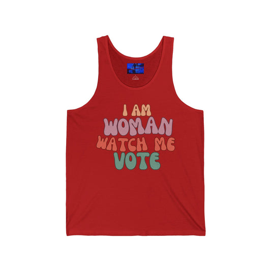 I Am Woman Watch Me Vote Unisex Jersey Tank Top by cypherpunkgear – cypherpunkgear.com | Cypherpunk Merch