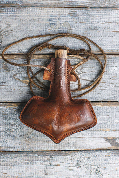 Celtic leather flask embossed