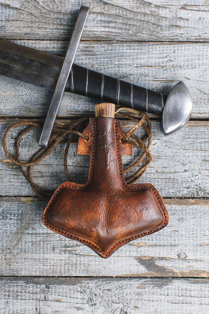 Celtic leather flask embossed