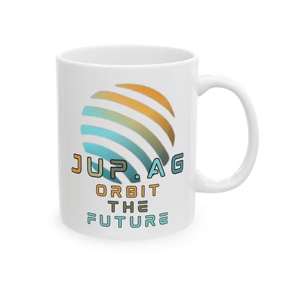 Jupiter (JUP) Orbit the Future White Mug by cypherpunkgear – cypherpunkgear.com | Cypherpunk Merch