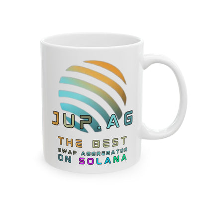 Jupiter (JUP) the best aggregator on Solana White Mug by cypherpunkgear – cypherpunkgear.com | Cypherpunk Merch