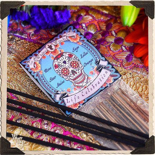 LIFE CELEBRATION INCENSE. 20 Stick Pack.  For Dia De Los Muertos, Day of the Dead, Samhain.
