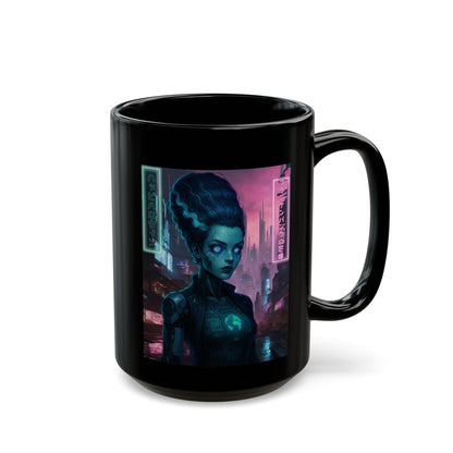 Neon Bride of Frankenstein Black Mug by CreepyCrafts.boo – cypherpunkgear.com | Cypherpunk Merch
