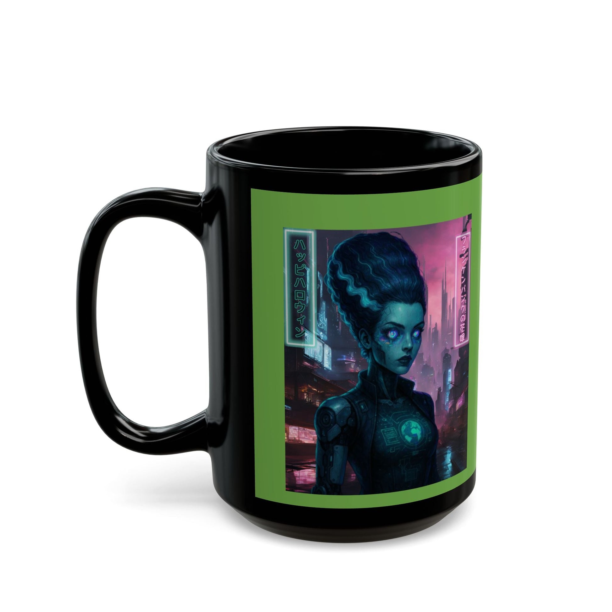 Neon Bride of Frankenstein Green Mug by CreepyCrafts.boo – cypherpunkgear.com | Cypherpunk Merch