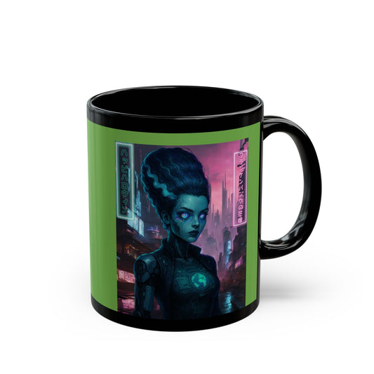 Neon Bride of Frankenstein Green Mug by CreepyCrafts.boo – cypherpunkgear.com | Cypherpunk Merch