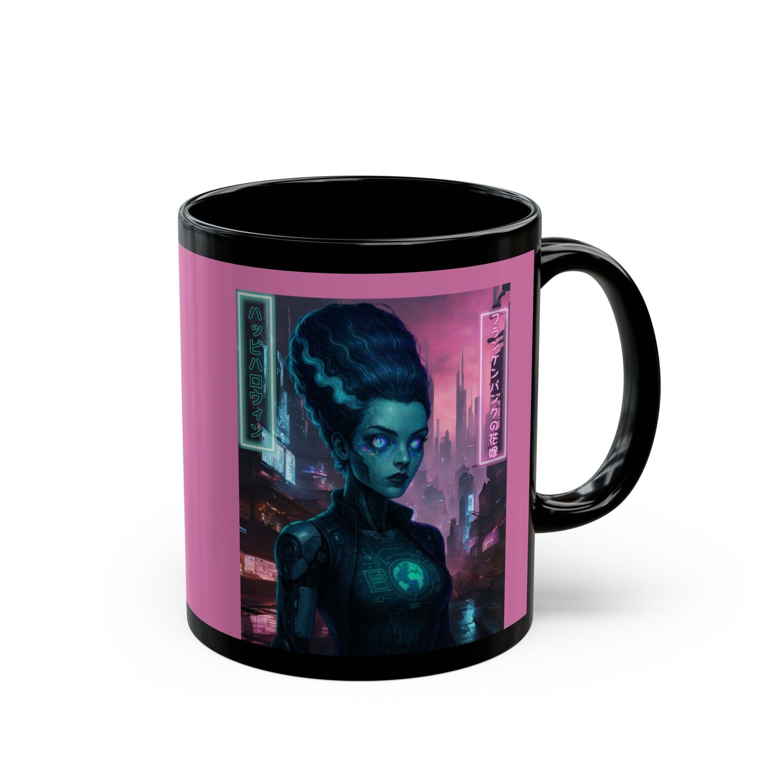 Neon Bride of Frankenstein Pink Mug by CreepyCrafts.boo – cypherpunkgear.com | Cypherpunk Merch
