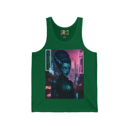 Neon Bride of Frankenstein Unisex Jersey Tank Top by CreepyCrafts.boo – cypherpunkgear.com | Cypherpunk Merch