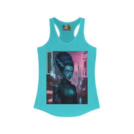 Neon Bride of Frankenstein Women's Racerback Tank Top by CreepyCrafts.boo – cypherpunkgear.com | Cypherpunk Merch