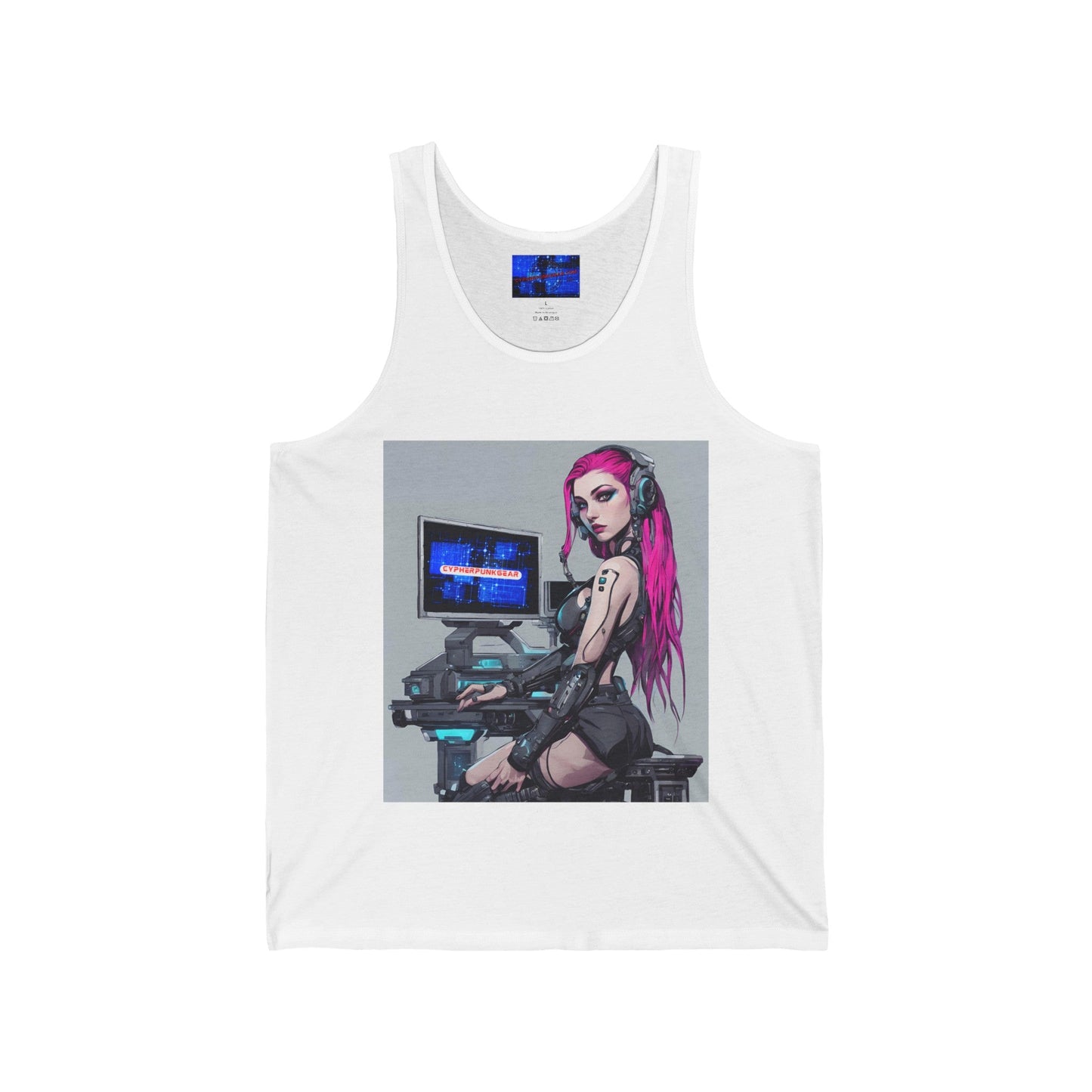 Netrunner Cyberpunk Unisex Jersey Tank Top by cypherpunkgear – cypherpunkgear.com | Cypherpunk Merch