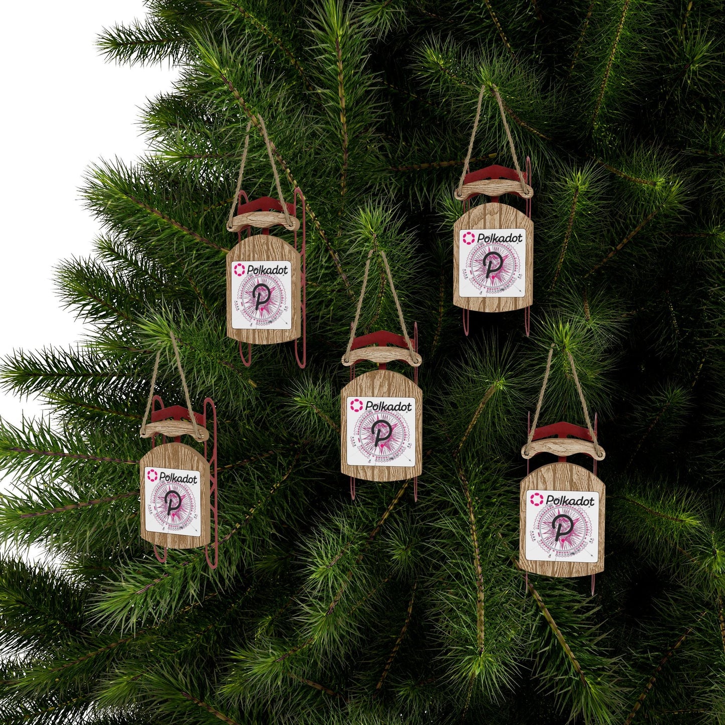 Polkadot (DOT) White BG Sled Ornament by cypherpunkgear – cypherpunkgear.com | Cypherpunk Merch
