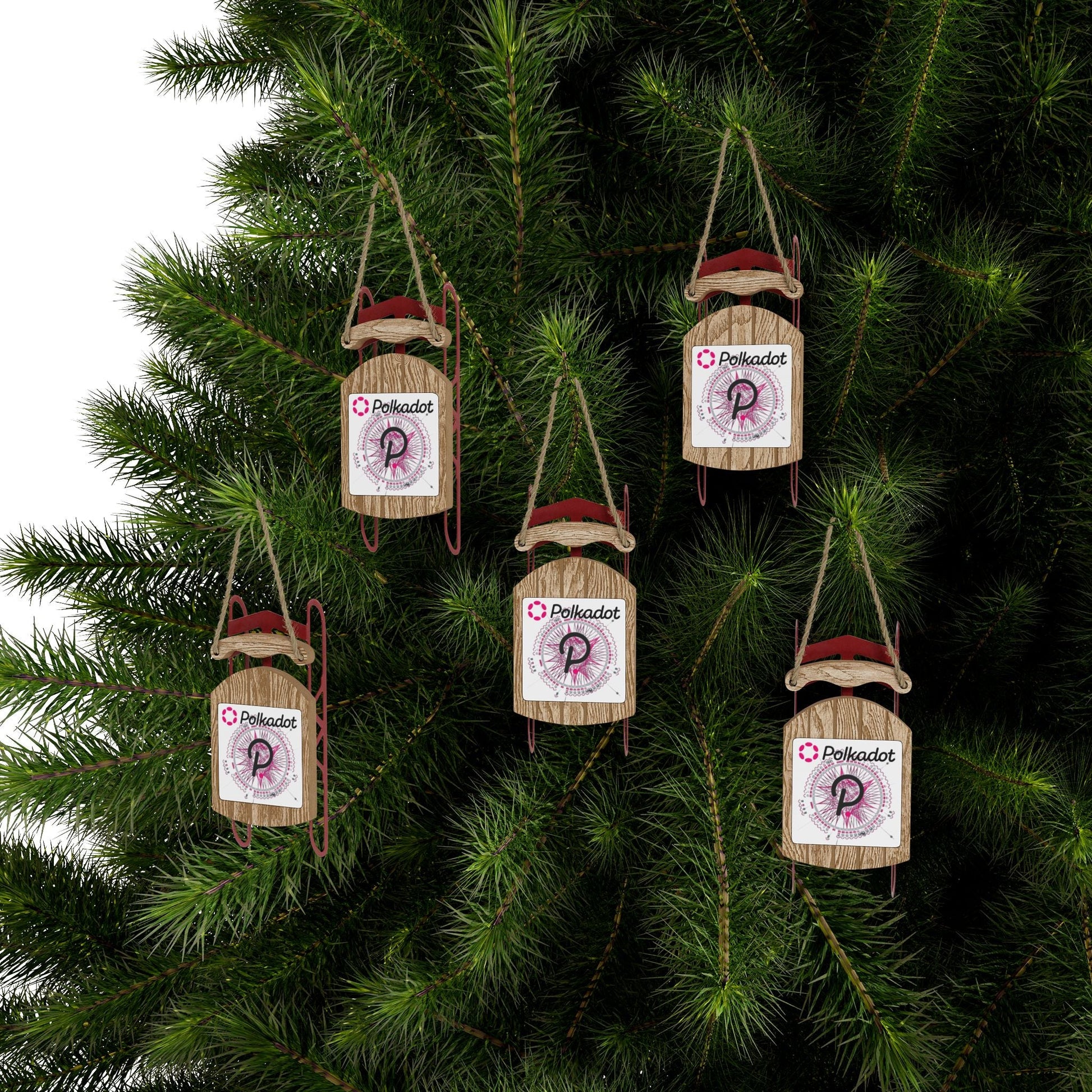 Polkadot (DOT) White BG Sled Ornament by cypherpunkgear – cypherpunkgear.com | Cypherpunk Merch
