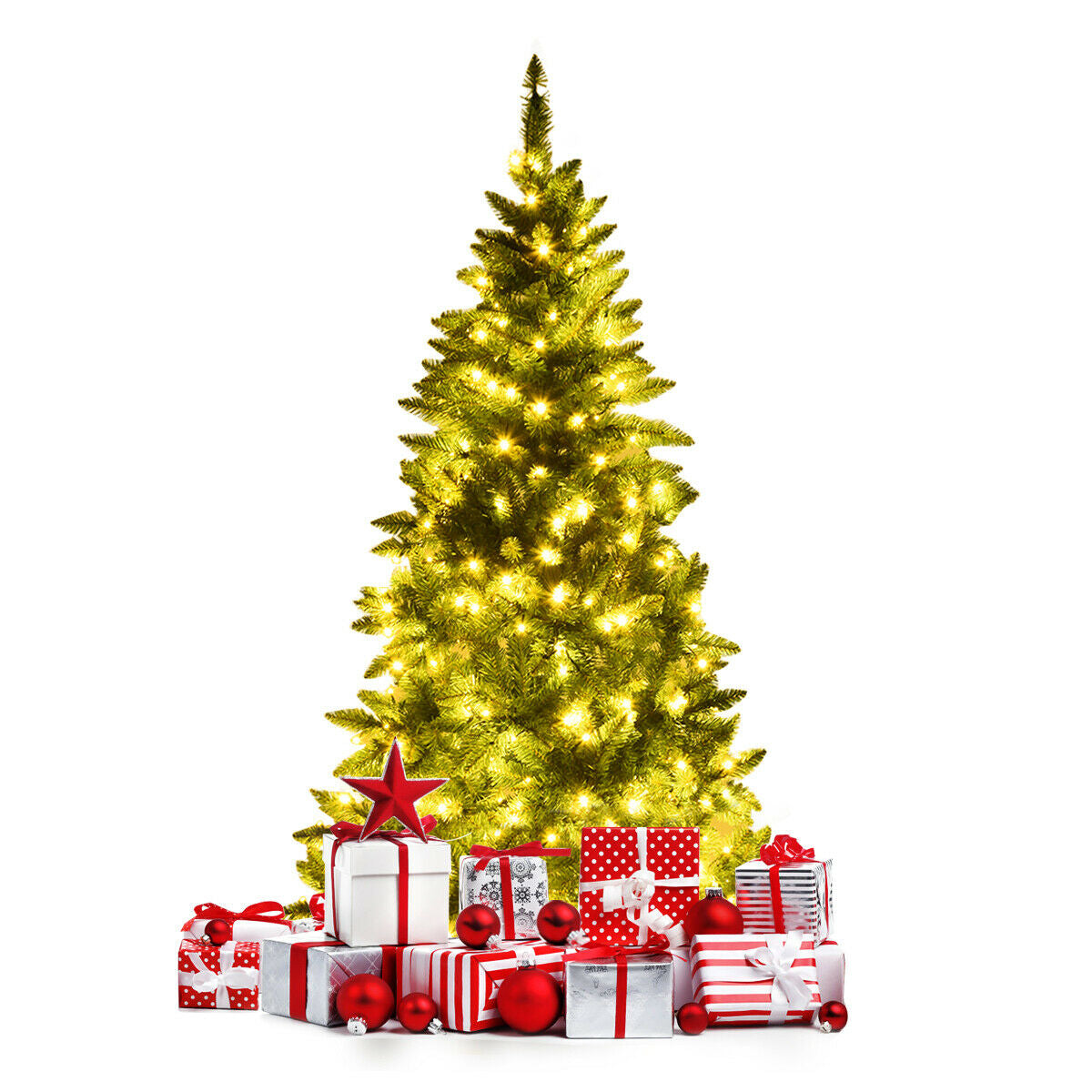 Pre-Lit Artificial Half National Christmas Tree with 8 Flash Modes