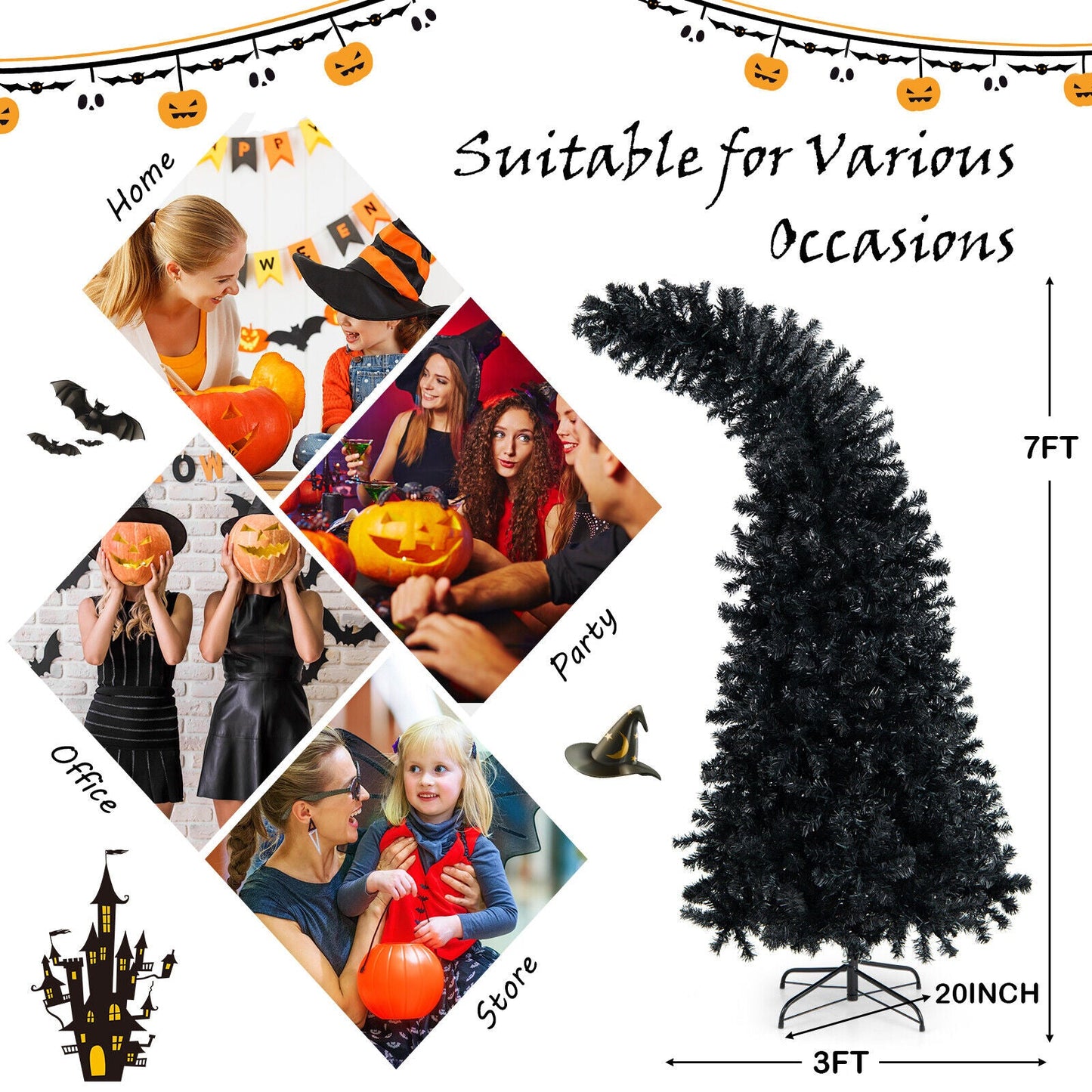 7 Feet Pre-Lit Black Halloween Tree with 8 Flash Modes and 400 Lights