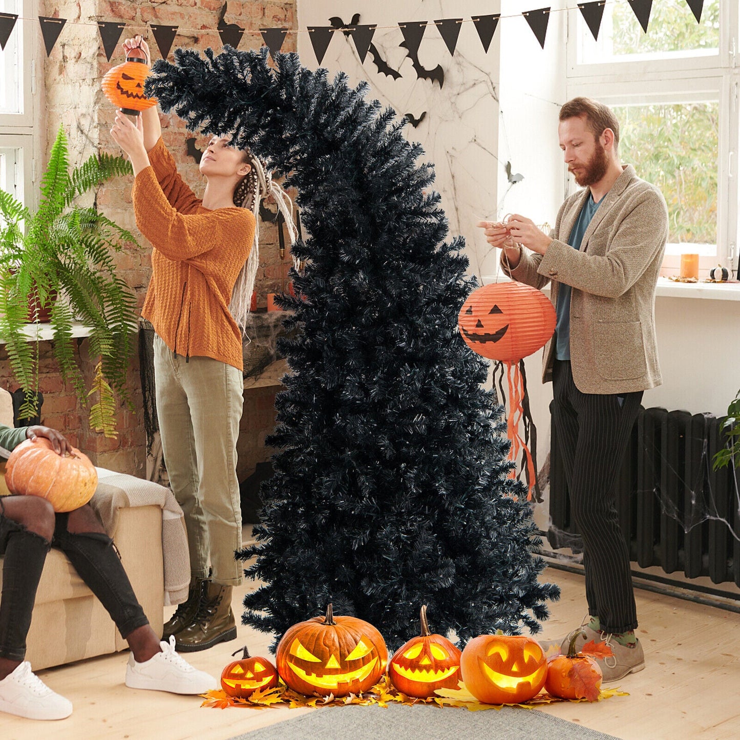 7 Feet Pre-Lit Black Halloween Tree with 8 Flash Modes and 400 Lights
