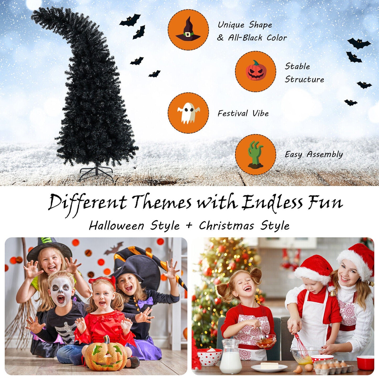 7 Feet Pre-Lit Black Halloween Tree with 8 Flash Modes and 400 Lights