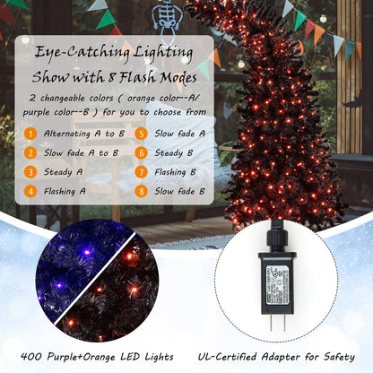7 Feet Pre-Lit Black Halloween Tree with 8 Flash Modes and 400 Lights