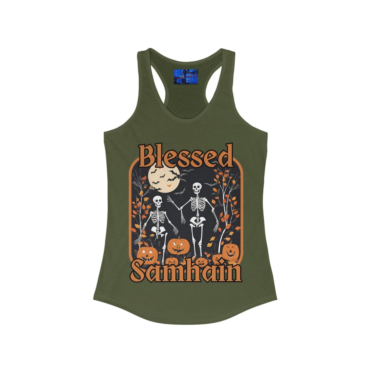 Spooktacular Skeletons of Samhain Women's Racerback Tank Top by cypherpunkgear – cypherpunkgear.com | Cypherpunk Merch