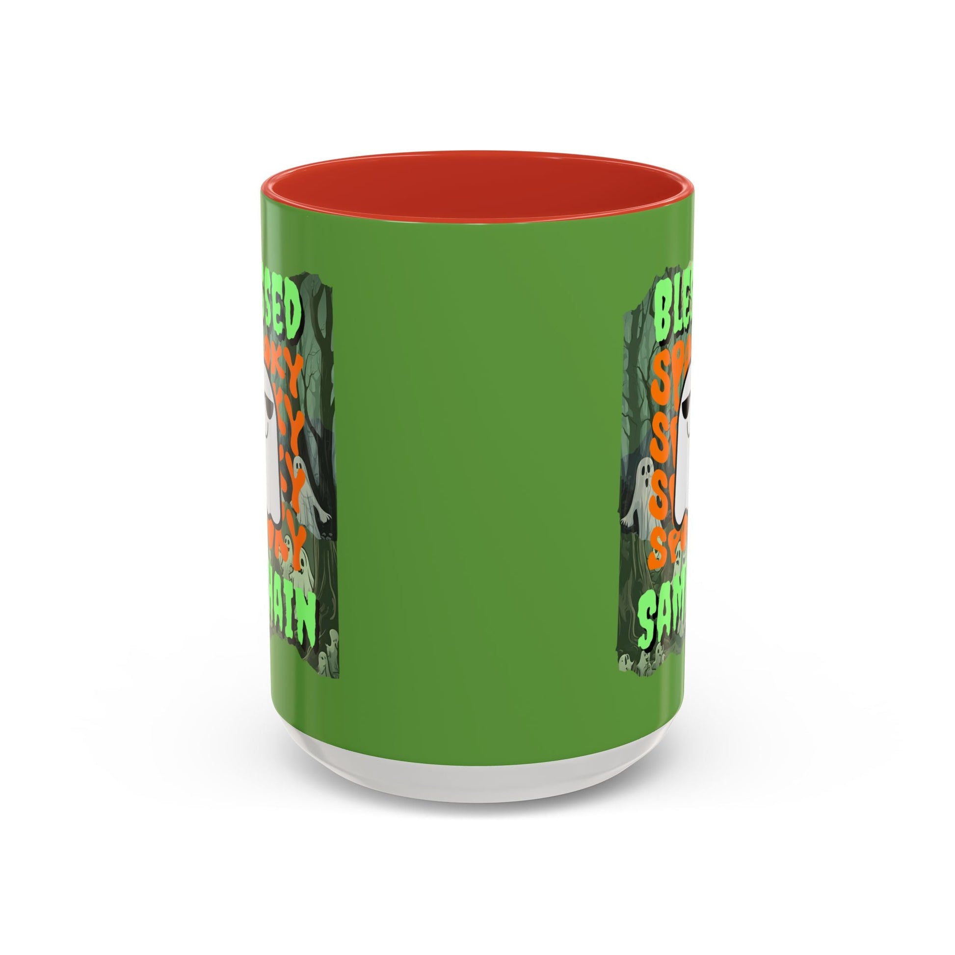 Spooky Blessed Samhain Ghost GNfont Accent Mug by cypherpunkgear – cypherpunkgear.com | Cypherpunk Merch