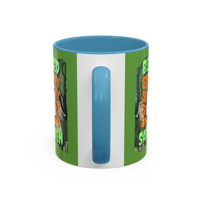 Spooky Blessed Samhain Ghost GNfont Accent Mug by cypherpunkgear – cypherpunkgear.com | Cypherpunk Merch