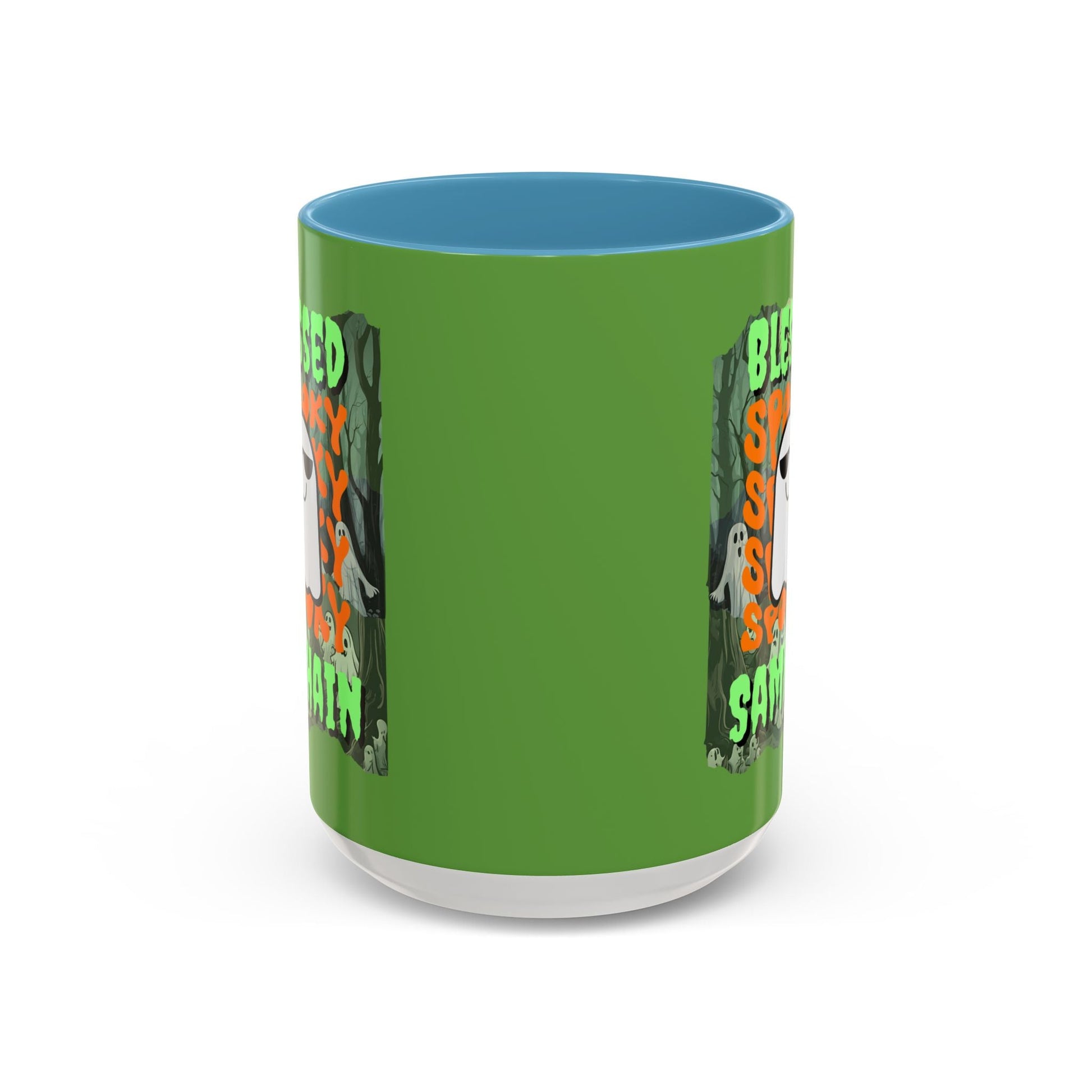 Spooky Blessed Samhain Ghost GNfont Accent Mug by cypherpunkgear – cypherpunkgear.com | Cypherpunk Merch