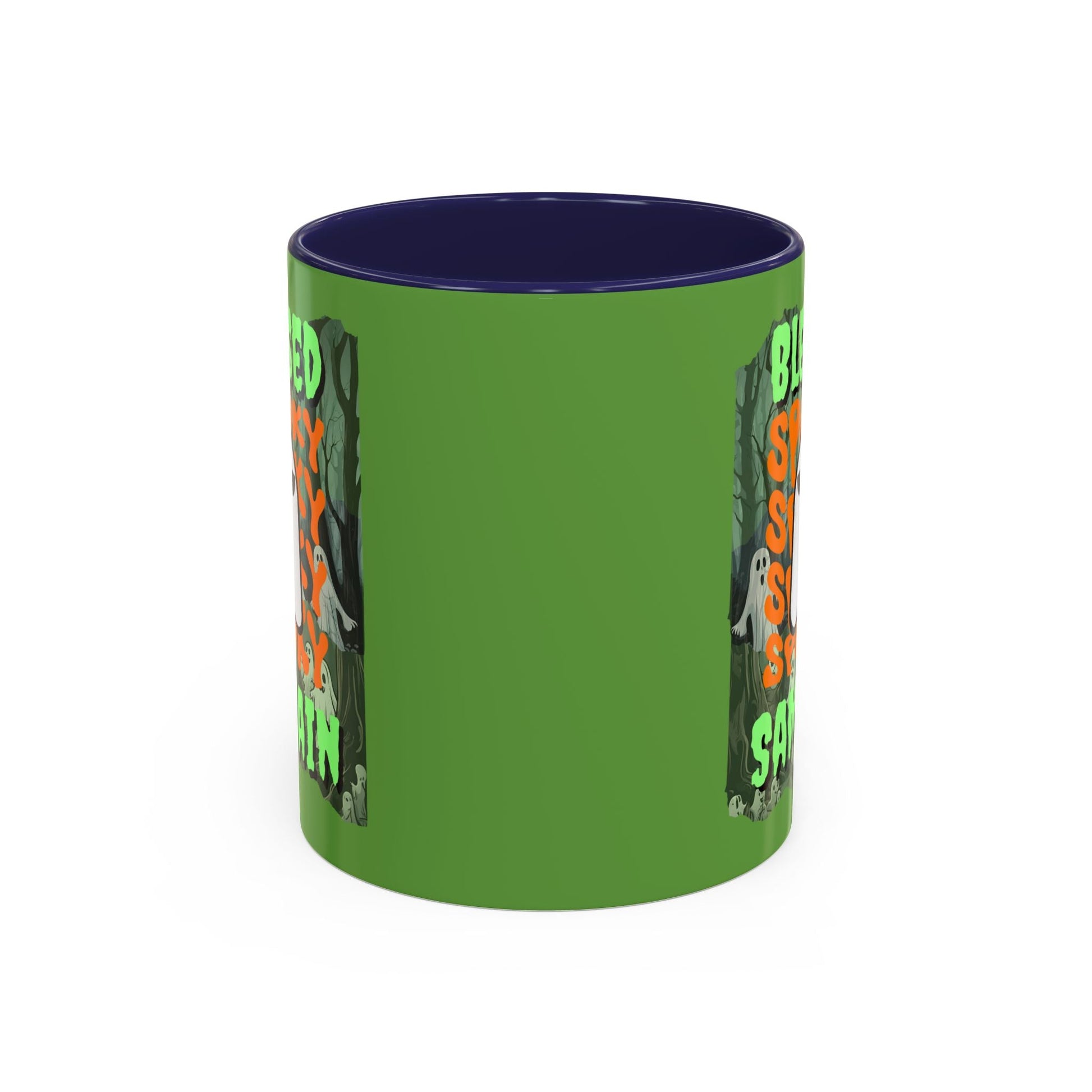Spooky Blessed Samhain Ghost GNfont Accent Mug by cypherpunkgear – cypherpunkgear.com | Cypherpunk Merch
