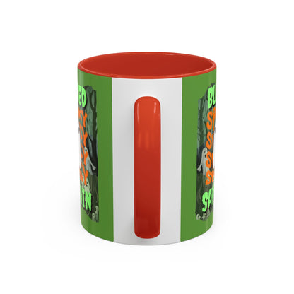Spooky Blessed Samhain Ghost GNfont Accent Mug by cypherpunkgear – cypherpunkgear.com | Cypherpunk Merch
