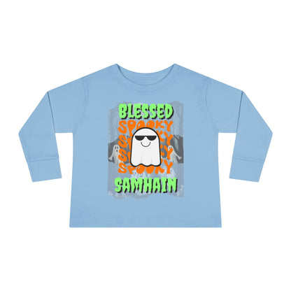 Spooky Blessed Samhain Ghost GNfont Toddler Long Sleeve Tee by cypherpunkgear – cypherpunkgear.com | Cypherpunk Merch