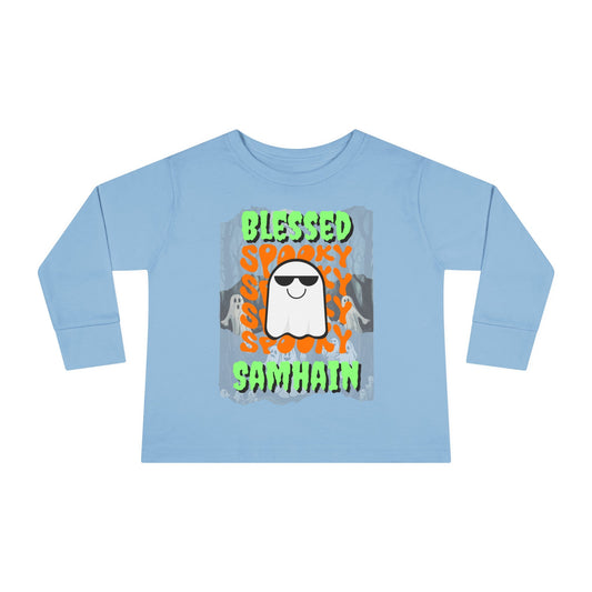 Spooky Blessed Samhain Ghost GNfont Toddler Long Sleeve Tee by cypherpunkgear – cypherpunkgear.com | Cypherpunk Merch
