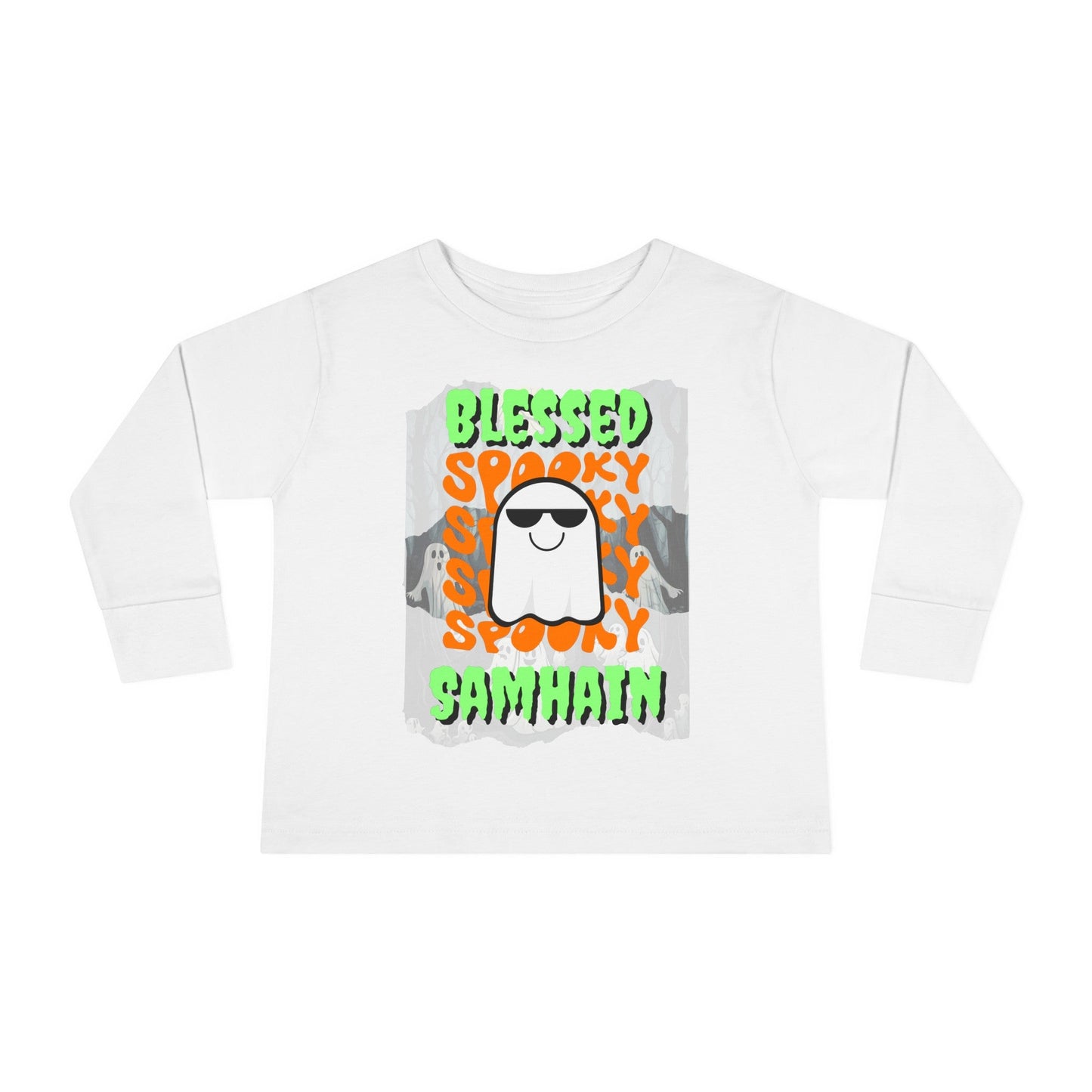 Spooky Blessed Samhain Ghost GNfont Toddler Long Sleeve Tee by cypherpunkgear – cypherpunkgear.com | Cypherpunk Merch