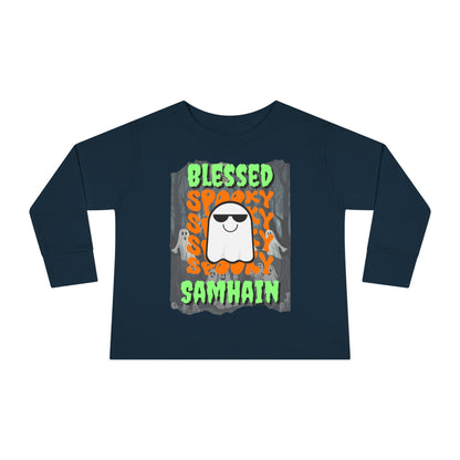 Spooky Blessed Samhain Ghost GNfont Toddler Long Sleeve Tee by cypherpunkgear – cypherpunkgear.com | Cypherpunk Merch