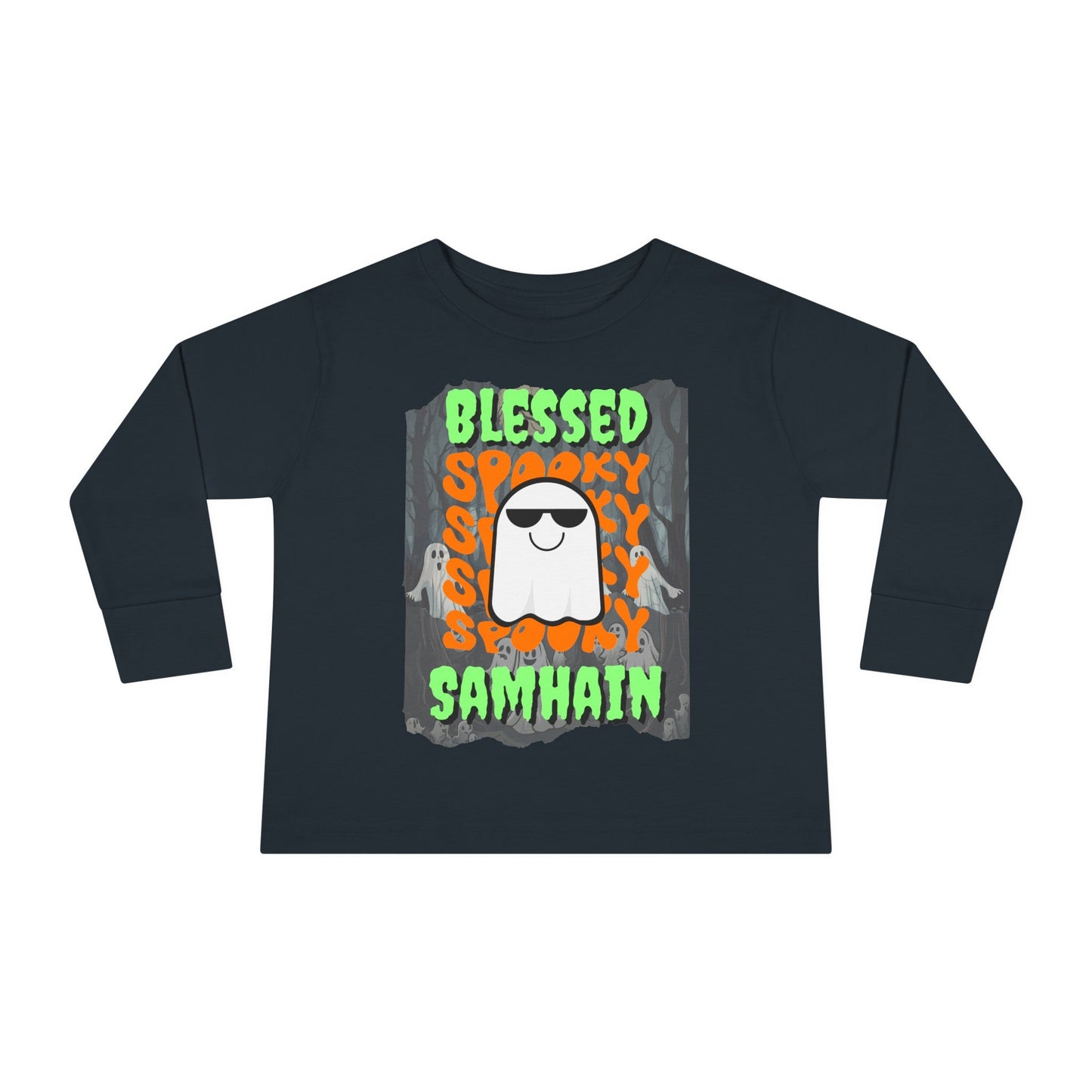 Spooky Blessed Samhain Ghost GNfont Toddler Long Sleeve Tee by cypherpunkgear – cypherpunkgear.com | Cypherpunk Merch