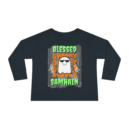 Spooky Blessed Samhain Ghost GNfont Toddler Long Sleeve Tee by cypherpunkgear – cypherpunkgear.com | Cypherpunk Merch