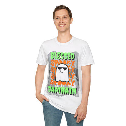 Spooky Blessed Samhain Ghost GNfont Unisex T-Shirt by cypherpunkgear – cypherpunkgear.com | Cypherpunk Merch