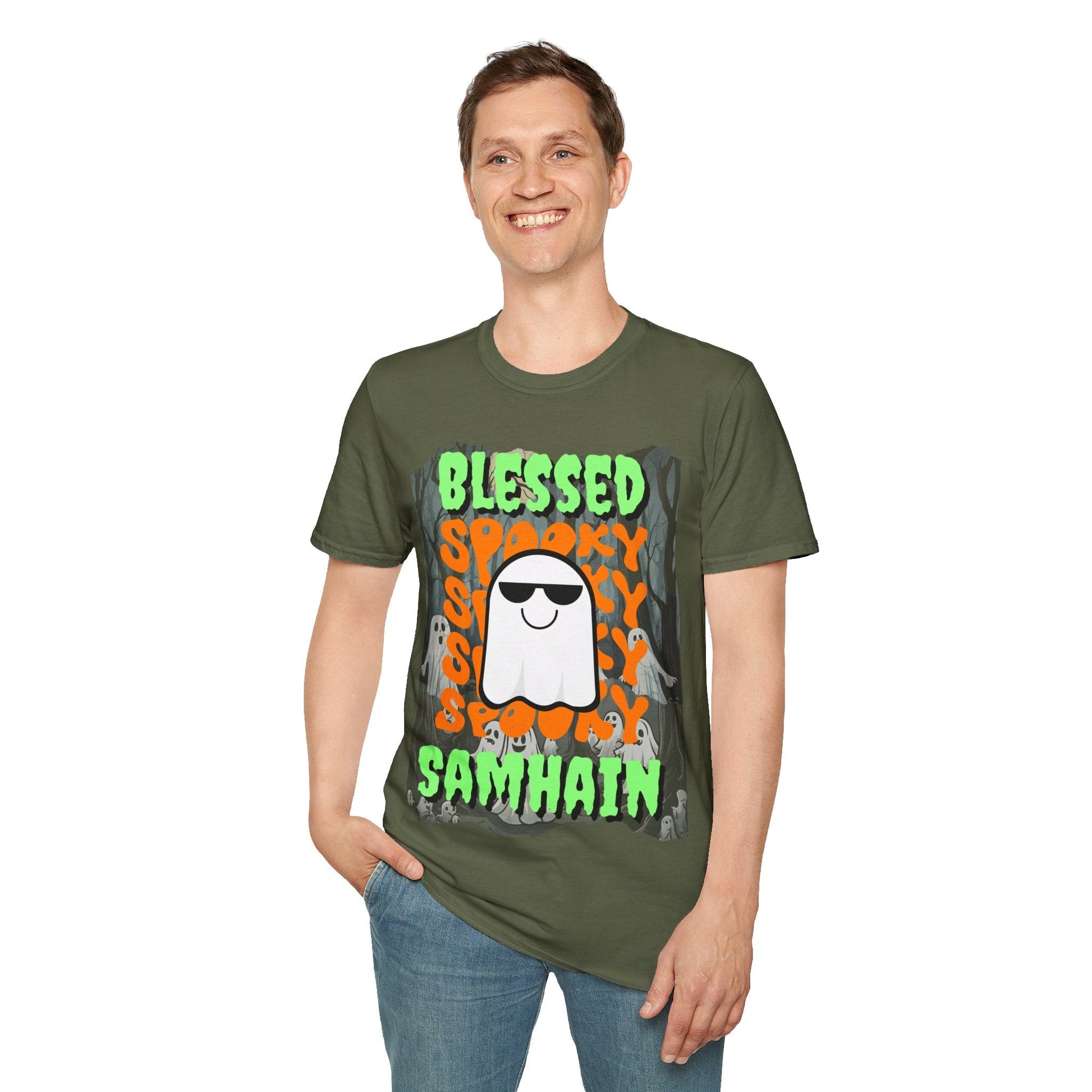 Spooky Blessed Samhain Ghost GNfont Unisex T-Shirt by cypherpunkgear – cypherpunkgear.com | Cypherpunk Merch