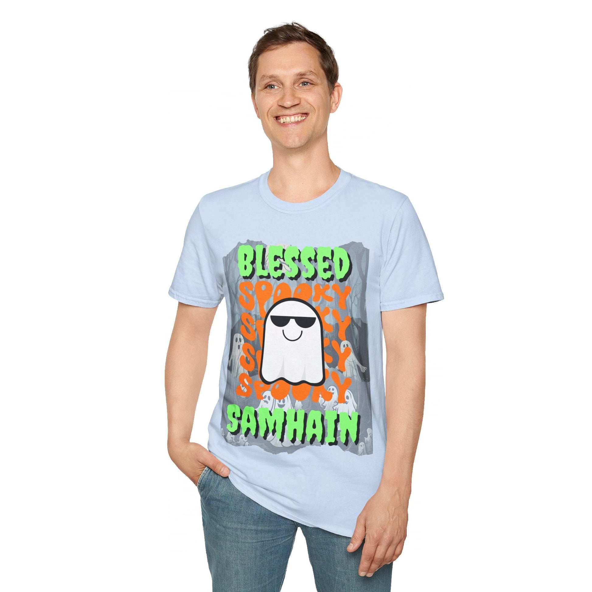 Spooky Blessed Samhain Ghost GNfont Unisex T-Shirt by cypherpunkgear – cypherpunkgear.com | Cypherpunk Merch