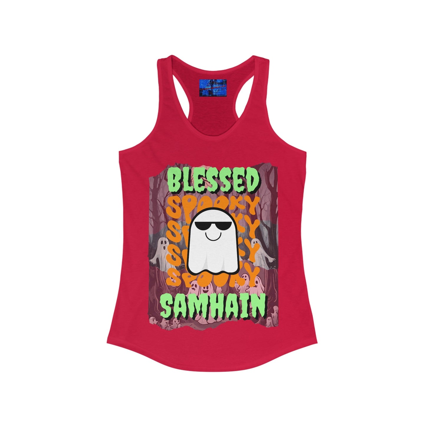Spooky Blessed Samhain Ghost GNfont Women's Racerback Tank Top by cypherpunkgear – cypherpunkgear.com | Cypherpunk Merch