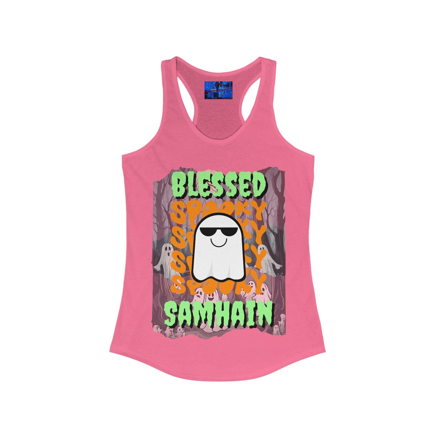 Spooky Blessed Samhain Ghost GNfont Women's Racerback Tank Top by cypherpunkgear – cypherpunkgear.com | Cypherpunk Merch