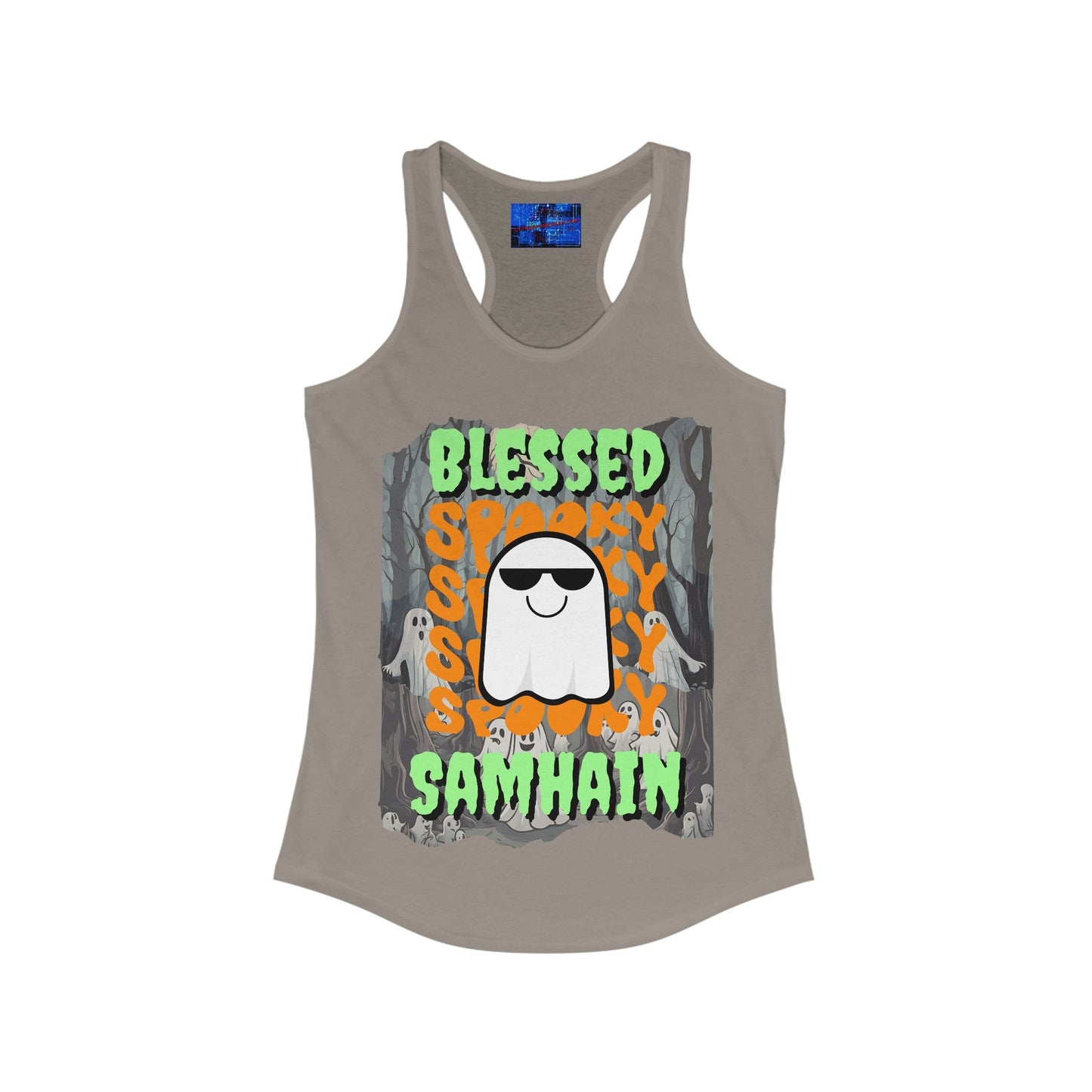 Spooky Blessed Samhain Ghost GNfont Women's Racerback Tank Top by cypherpunkgear – cypherpunkgear.com | Cypherpunk Merch