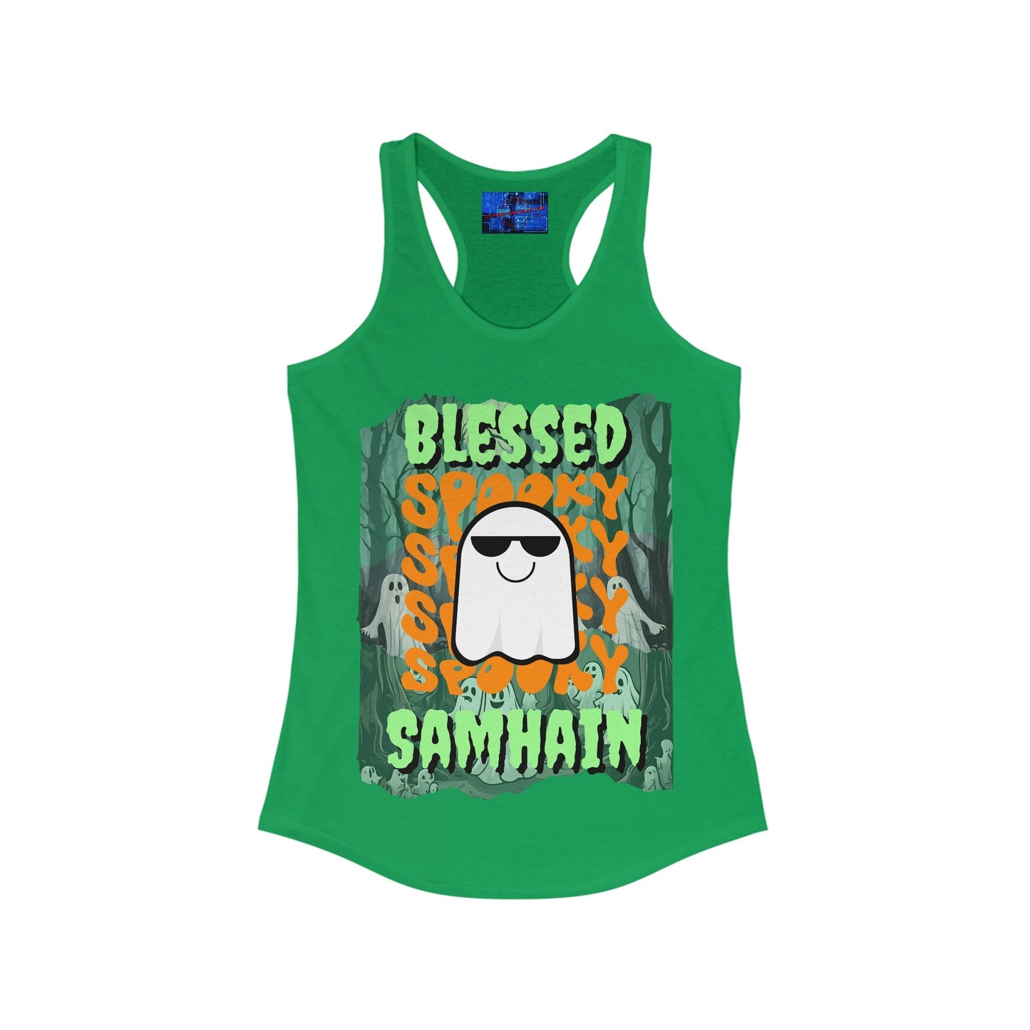 Spooky Blessed Samhain Ghost GNfont Women's Racerback Tank Top by cypherpunkgear – cypherpunkgear.com | Cypherpunk Merch
