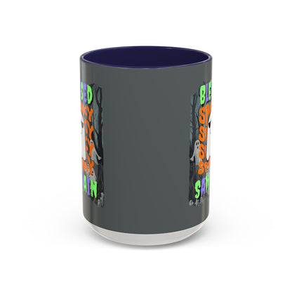 Spooky Blessed Samhain Ghost MXfont Accent Mug by cypherpunkgear – cypherpunkgear.com | Cypherpunk Merch