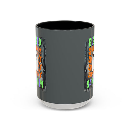 Spooky Blessed Samhain Ghost MXfont Accent Mug by cypherpunkgear – cypherpunkgear.com | Cypherpunk Merch
