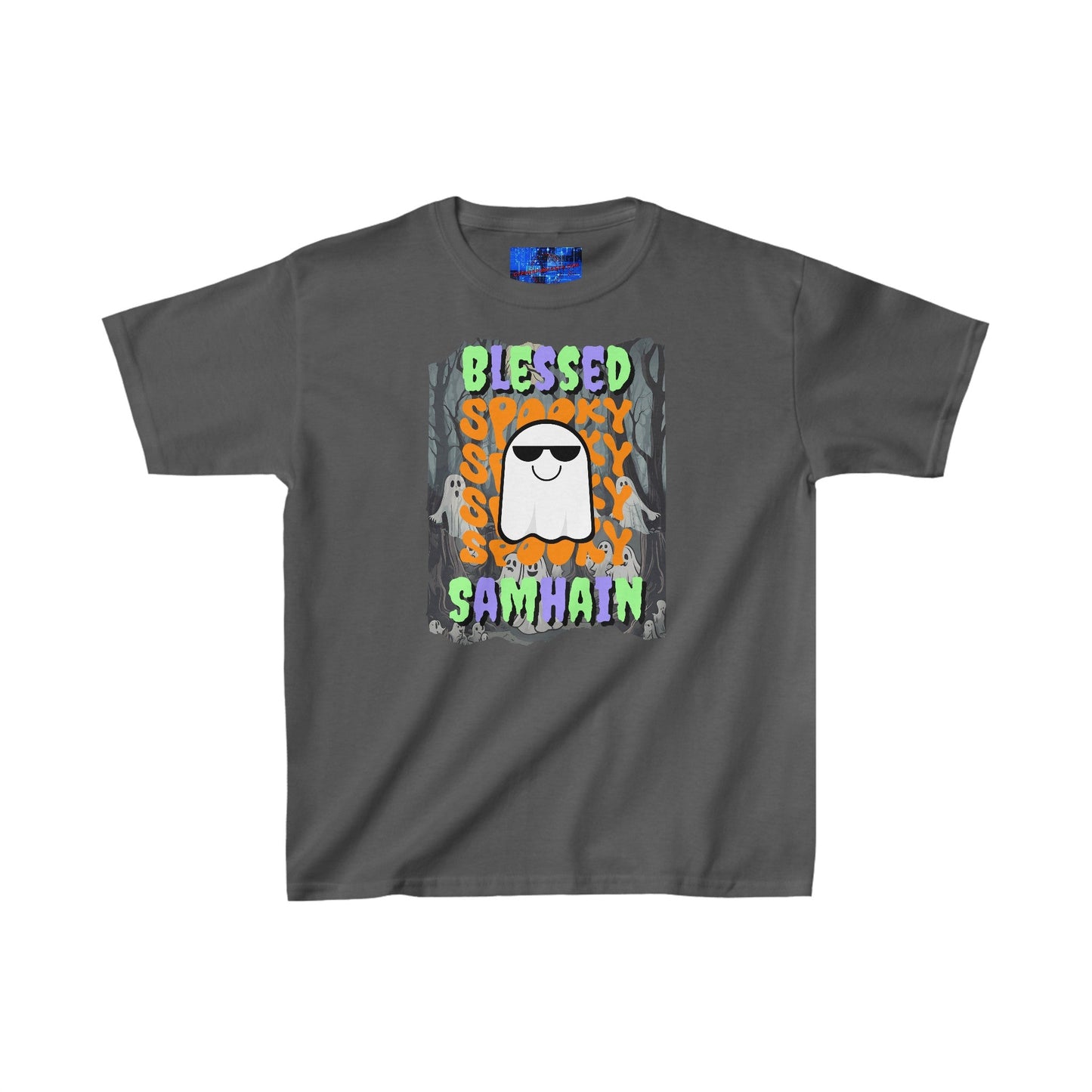 Spooky Blessed Samhain Ghost MXfont Kids Heavy Cotton™ Tee by cypherpunkgear – cypherpunkgear.com | Cypherpunk Merch