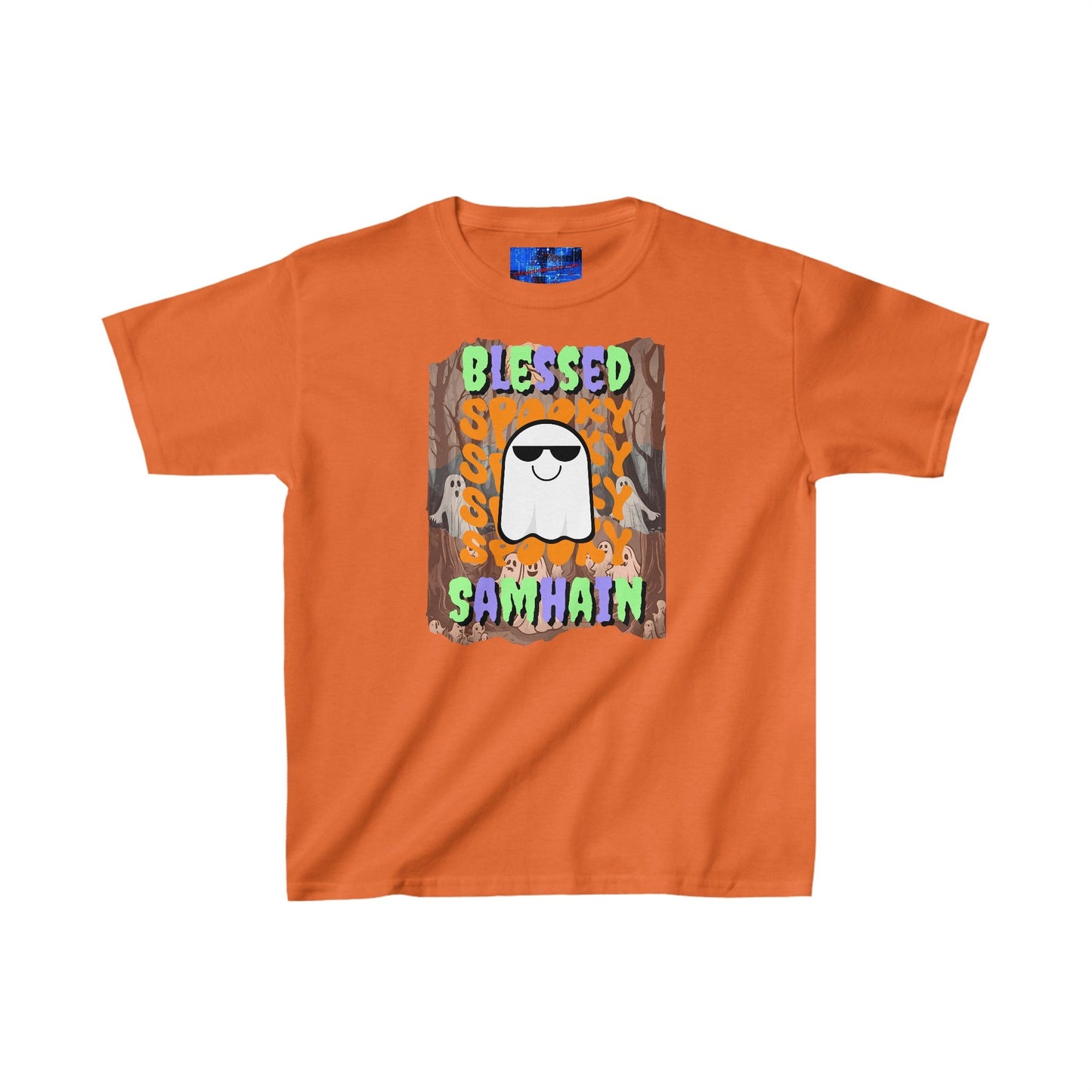 Spooky Blessed Samhain Ghost MXfont Kids Heavy Cotton™ Tee by cypherpunkgear – cypherpunkgear.com | Cypherpunk Merch