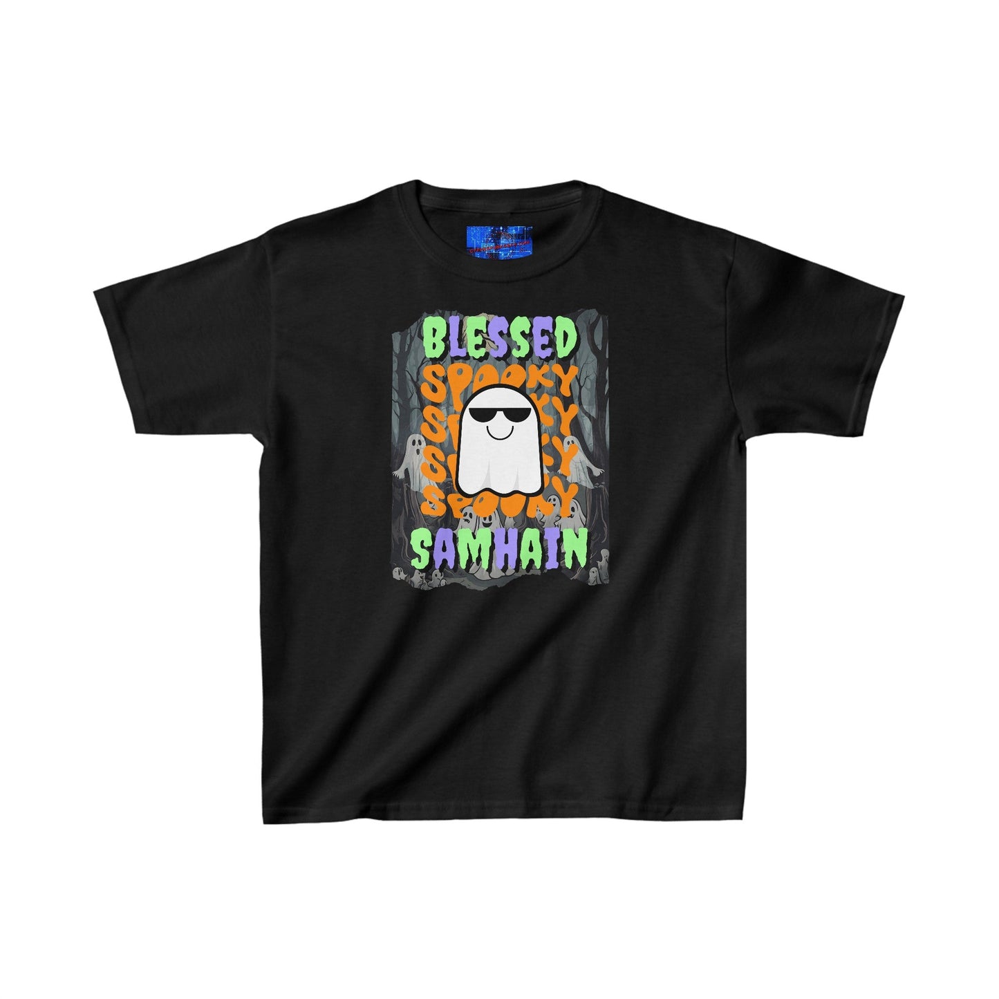 Spooky Blessed Samhain Ghost MXfont Kids Heavy Cotton™ Tee by cypherpunkgear – cypherpunkgear.com | Cypherpunk Merch