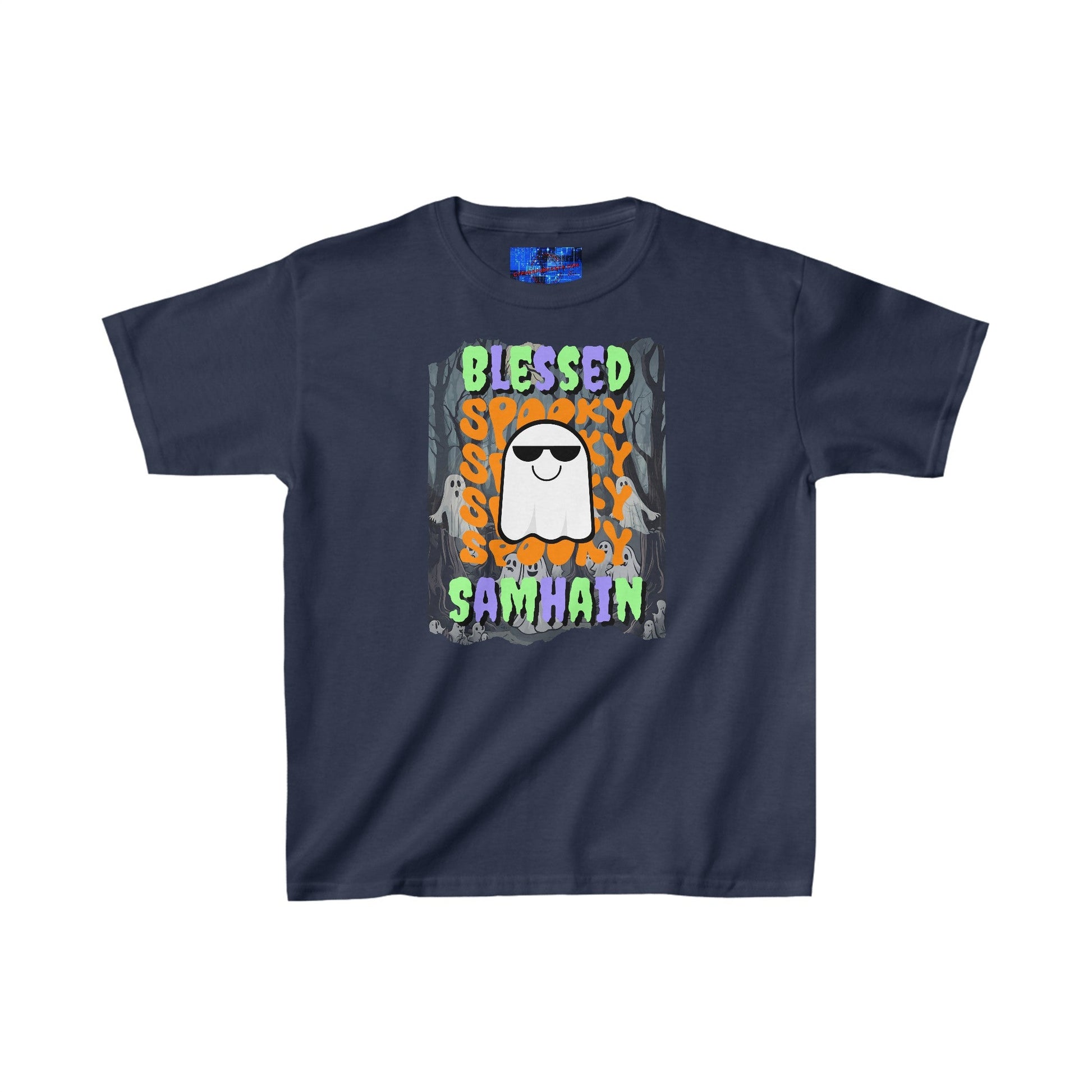 Spooky Blessed Samhain Ghost MXfont Kids Heavy Cotton™ Tee by cypherpunkgear – cypherpunkgear.com | Cypherpunk Merch