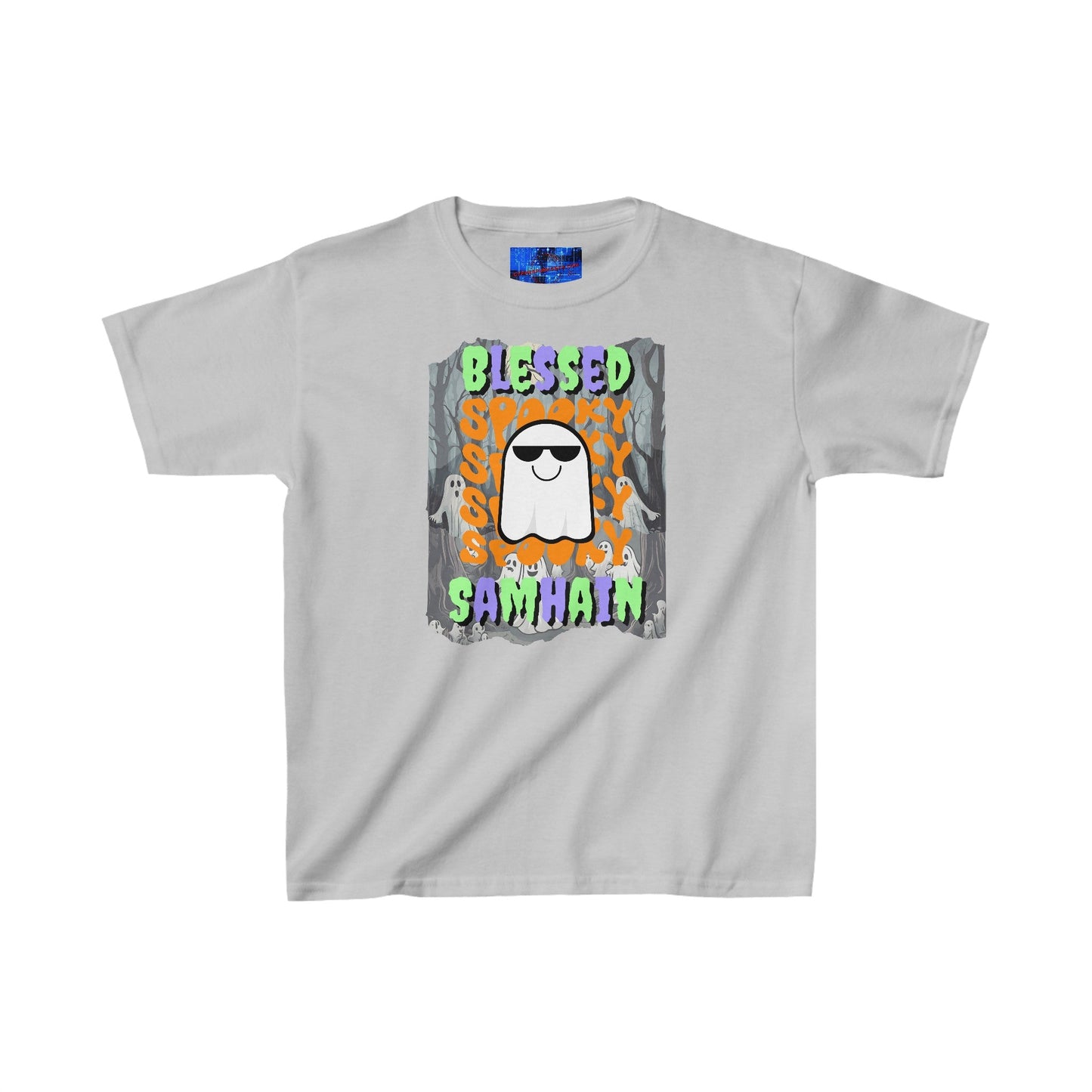 Spooky Blessed Samhain Ghost MXfont Kids Heavy Cotton™ Tee by cypherpunkgear – cypherpunkgear.com | Cypherpunk Merch
